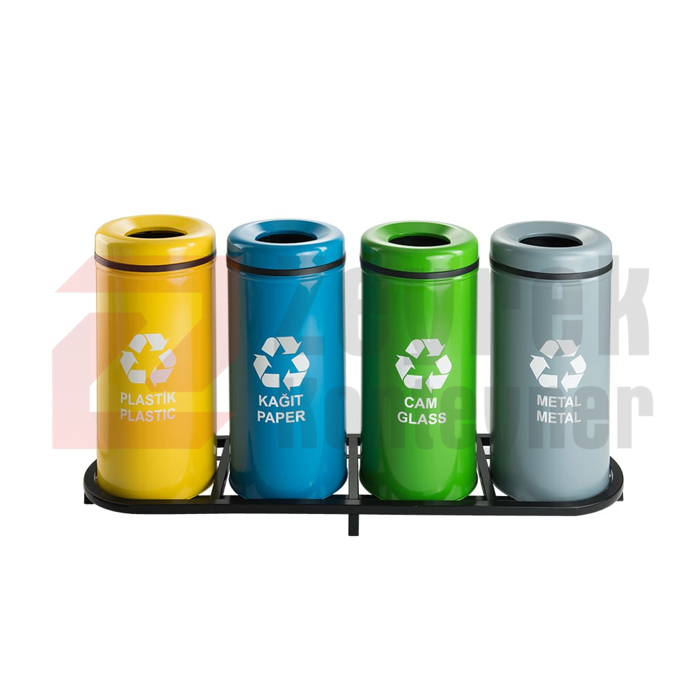 1003A Boyalı 4 Bölmeli Sıfır Atık Geri Dönüşüm Seti
