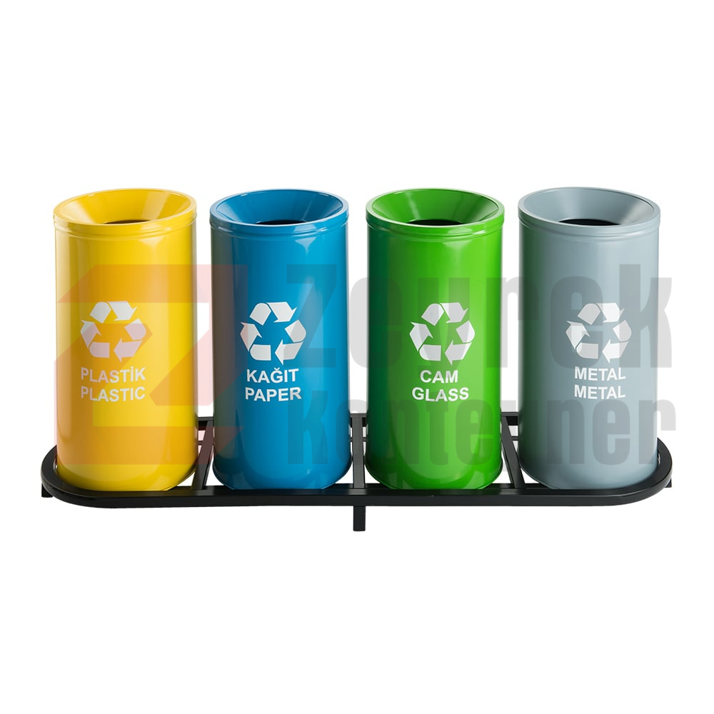 1005A Boyalı 4 Bölmeli Sıfır Atık Geri Dönüşüm Seti