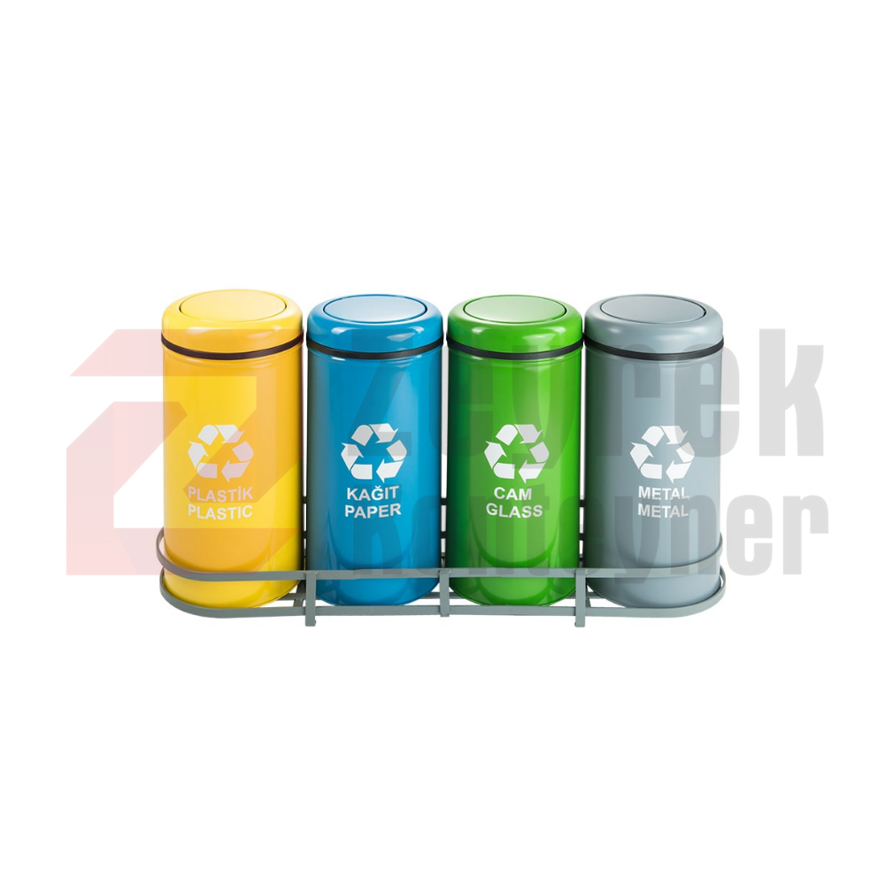 1001A Boyalı 4 Bölmeli Sıfır Atık Geri Dönüşüm Seti