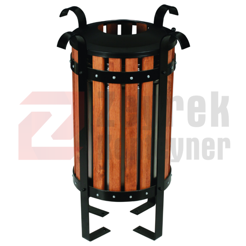 Ahşap Kaplamalı Lamalı Dış Mekân Çöp Kovası